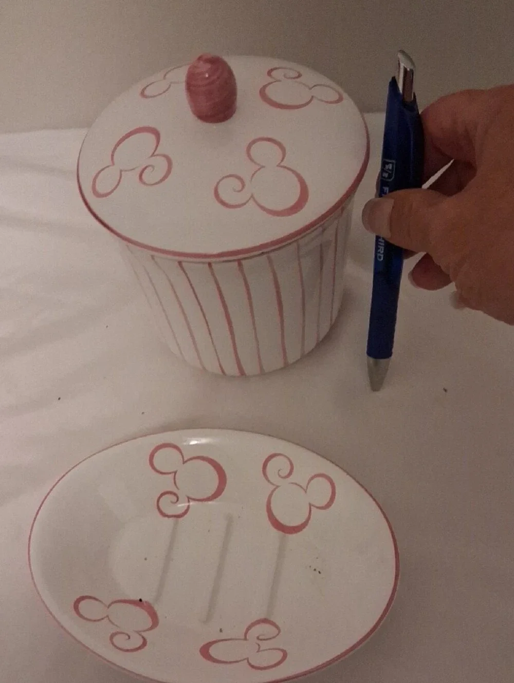Disney White Ceramic Set with Pink Stripe Accents
